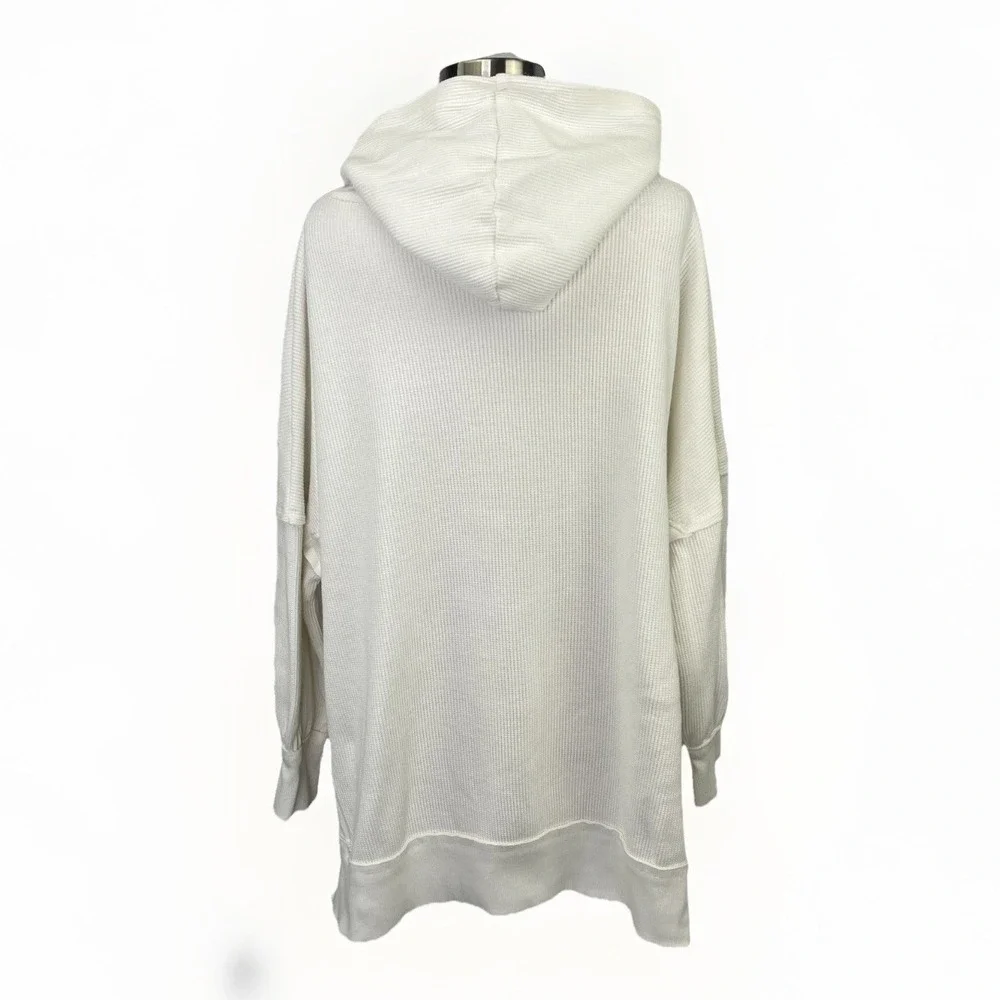 Free People Movement White Thermal Waffle Knit Hoodie Sz M Athleisure Beach - Picture 6 of 10